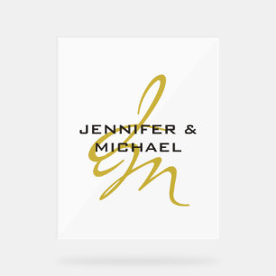 Monogram White Gold Color Schlicht Modern Minimali Acrylschild