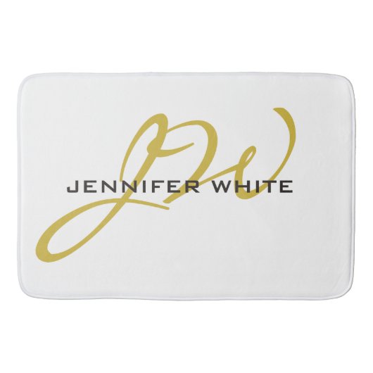 Monogram White Gold Color Schlicht Modern Minimali Badematte (Vorderseite)