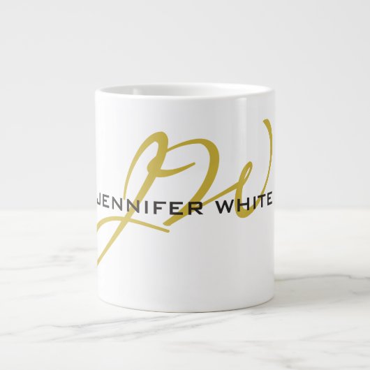 Monogram White Gold Color Schlicht Modern Minimali Jumbo-Tasse (Vorderseite)