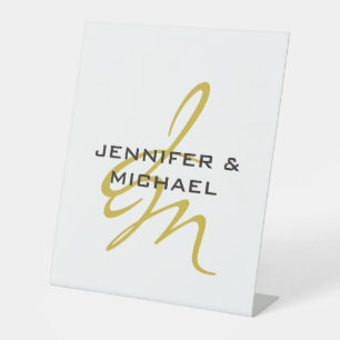 Monogram White Gold Color Schlicht Modern Minimali Sockelschild