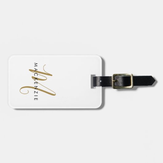 Monogram White Gold Moderner Minimalistischer Anfa Gepäckanhänger (Vorderseite horizontal)