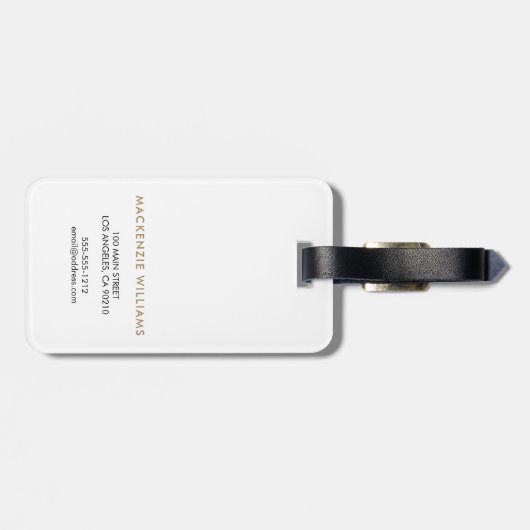 Monogram White Gold Moderner Minimalistischer Anfa Gepäckanhänger (Rückseite horizontal)