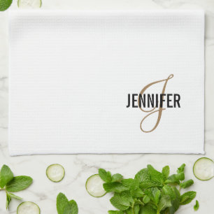 Monogram White Gold Script Elegantes Küchentuch