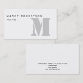 Monogram White Gray Business Card Visitenkarte (Vorne/Hinten)
