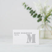 Monogram White Gray Business Card Visitenkarte (Stehend Vorderseite)