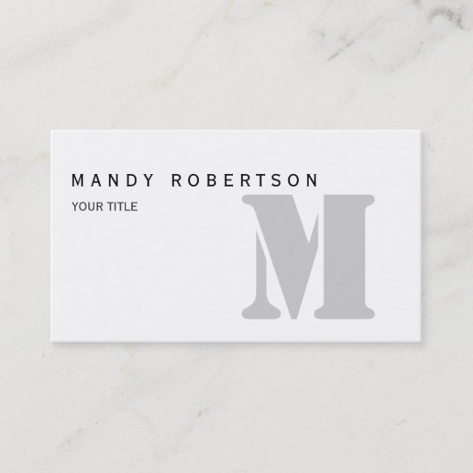 Monogram White Gray Business Card Visitenkarte (Vorderseite)