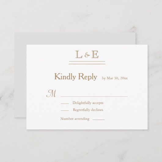 Monogram White Gray Gold Ampersand Wedding RSVP Einladung (Vorne/Hinten)