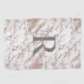Monogram White Gray Gold Pink Marmor Trendy Golfhandtuch (Horizontal)