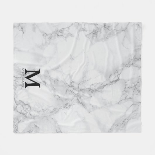 Monogram White Gray Marble Fleecedecke (Vorderseite (Horizontal))