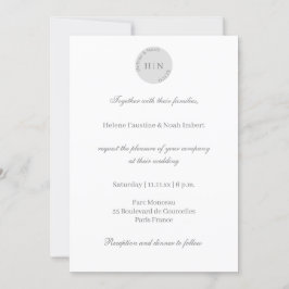 Monogram White Gray Moderne Minimalistische Hochze Einladung