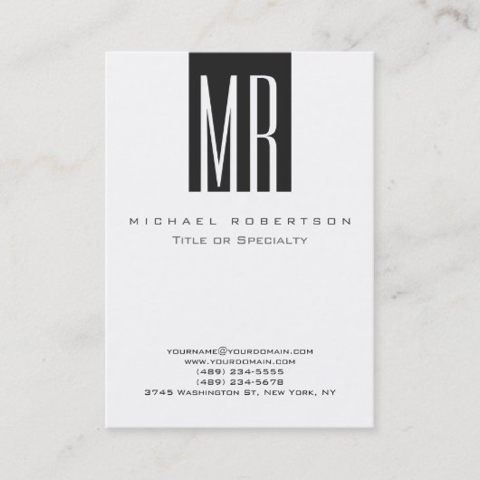 Monogram White Gray Strip Chubby Business Card Visitenkarte (Vorderseite)