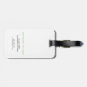 Monogram White Green Modern Minimalistisch Initial Gepäckanhänger (Rückseite horizontal)