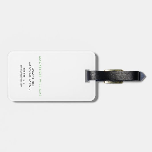 Monogram White Green Modern Minimalistisch Initial Gepäckanhänger (Rückseite horizontal)