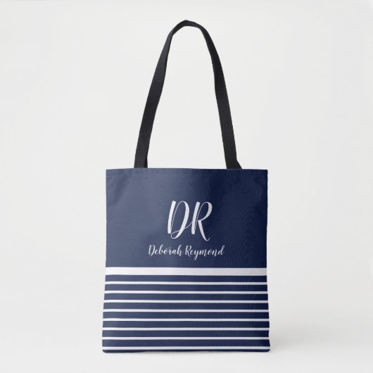 Monogram White Horizontal Streifen elegant blau Tasche (Vorderseite)
