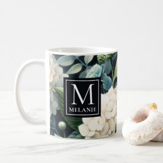 Monogram White Hydrangea-Individuelle Name Kaffeetasse