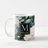 Monogram White Hydrangea-Individuelle Name Kaffeetasse (Links)
