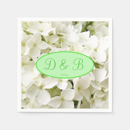 Monogram White Hydrangea Wedding Serviette (Vorderseite)