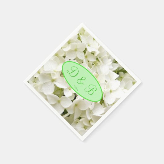 Monogram White Hydrangea Wedding Serviette (Ecke)