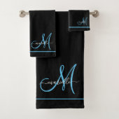 Monogram White Initial Blue Script Name Badhandtuch Set (Insitu)