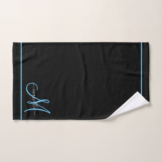 Monogram White Initial Blue Script Name Badhandtuch Set (Handtuch)