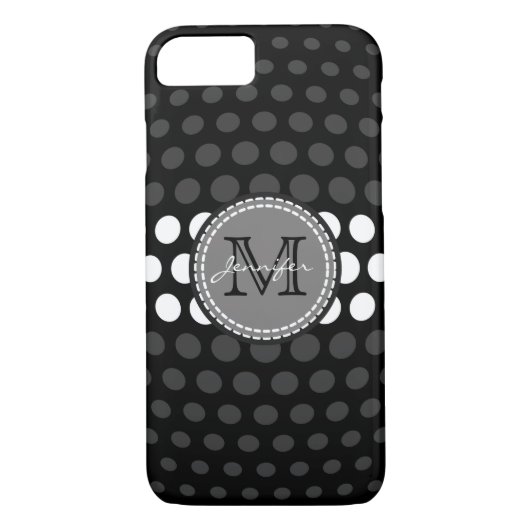 Monogram White & Jet Polka Dots Muster Case-Mate iPhone Hülle (Rückseite)