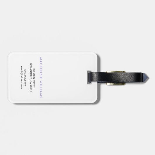 Monogram White Lavender Modern Minimalistisch Init Gepäckanhänger (Rückseite horizontal)