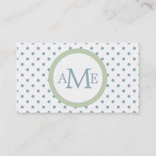 Monogram White Lt Blue Polka Dot Business Card Visitenkarte (Vorderseite)
