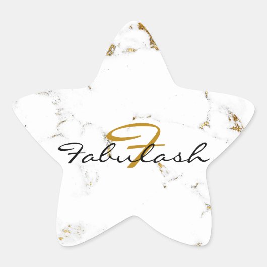 Monogram White Marble Gold Glitzer Name Star Stern-Aufkleber (Vorderseite)