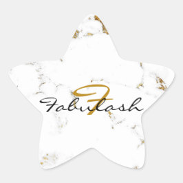 Monogram White Marble Gold Glitzer Name Star Stern-Aufkleber
