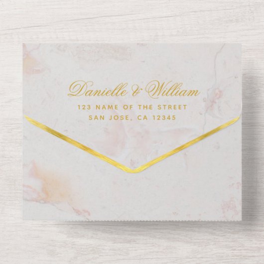 Monogram White Marble Imitats Gold Elegante Hochze All In One Einladung (Rückseite)