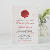 Monogram White Marble Red Script Wax Siegel Weddin Einladung (Stehend Vorderseite)