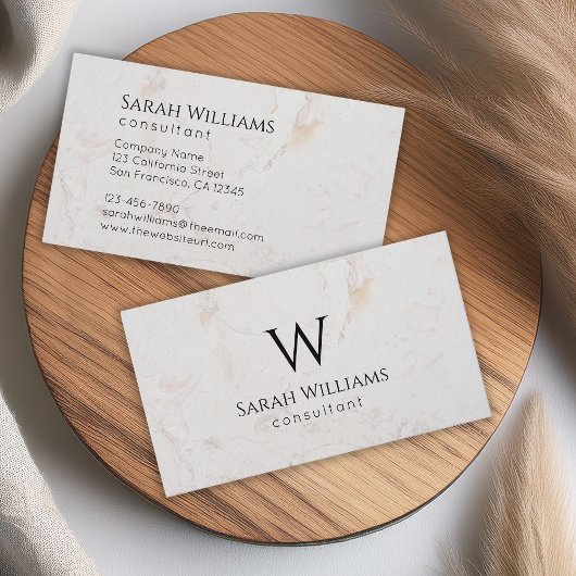 Monogram White Marble Simple Modern Black Initial Visitenkarte
