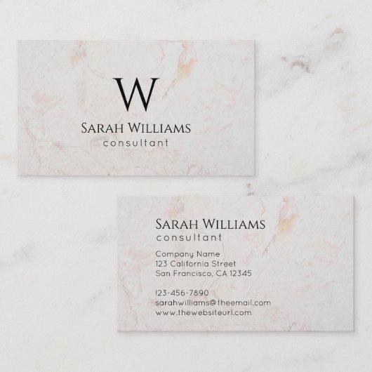 Monogram White Marble Simple Modern Black Initial Visitenkarte (Vorne/Hinten)