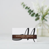 Monogram White Modern Leather Look Visitenkarte (Stehend Vorderseite)
