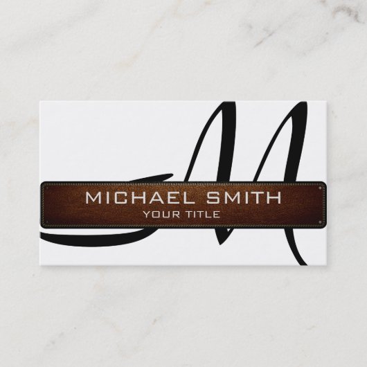 Monogram White Modern Leather Look Visitenkarte (Vorderseite)