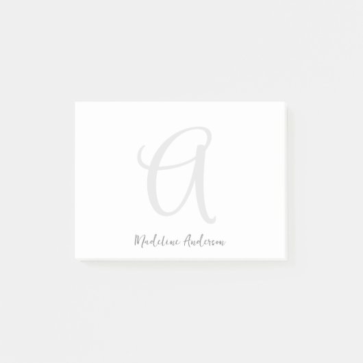 Monogram White Modern Minimalistisch Elegante Post-it Klebezettel (Vorderseite)