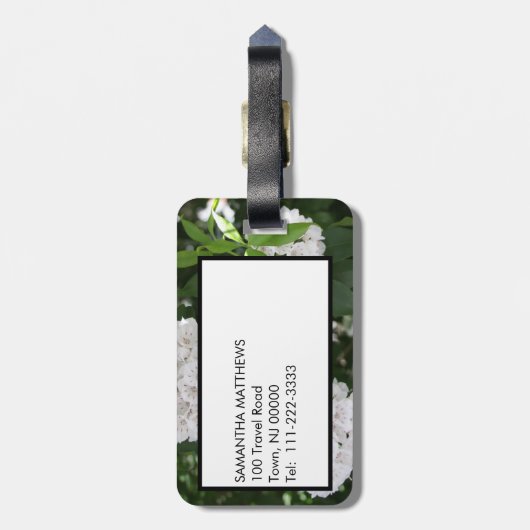 Monogram White Mountain Laurel Floral  Gepäckanhänger (Rückseite vertikal)