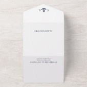 Monogram White, Navy Blue Nautical Anchor Wedding All In One Einladung (Außenbereich)