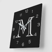 Monogram White Numbers On Black wccn Quadratische Wanduhr (Winkel)