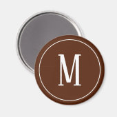 Monogram White on Brown Round Magnet (Vorderseite/Rückseite)