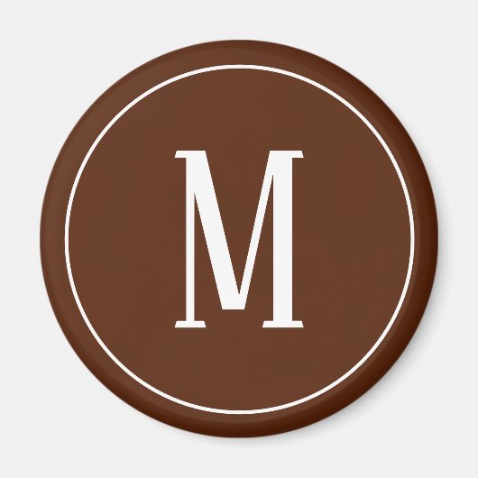 Monogram White on Brown Round Magnet (Vorne)