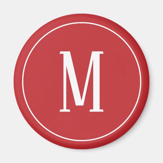 Monogram White on Dark Red Round Magnet (Vorne)