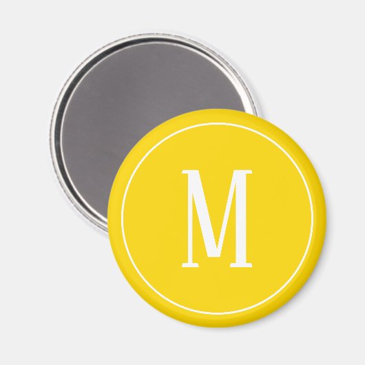 Monogram White on Golden Yellow Round Magnet (Vorderseite/Rückseite)
