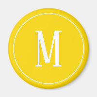 Monogram White on Golden Yellow Round Magnet