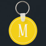 Monogram White on Golden Yellow Schlüsselanhänger<br><div class="desc">Ein Schlüsselanhänger mit weißem Monogramm auf goldgelbem Hintergrund. Passen Sie den Schlüsselanhänger mit Ihren eigenen Initialen oder Initialen, Farben, u.a. an.</div>