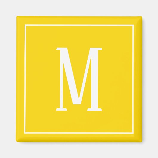 Monogram White on Golden Yellow Square Magnet (Vorne)