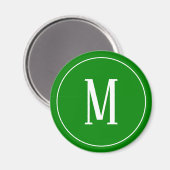 Monogram White on Green Round Magnet (Vorderseite/Rückseite)