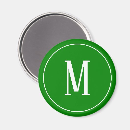 Monogram White on Green Round Magnet (Vorderseite/Rückseite)