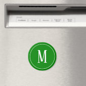 Monogram White on Green Round Magnet (In Situ (Geschirrspüler))