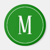 Monogram White on Green Round Magnet (Vorne)